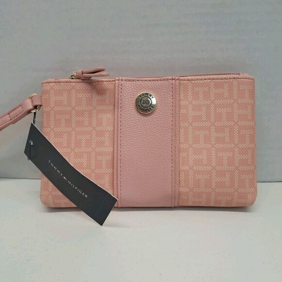 Tommy Hilfiger Handbags - TOMMY HILFIGER Women's Pink Logo Zipper Wristlet Wallet